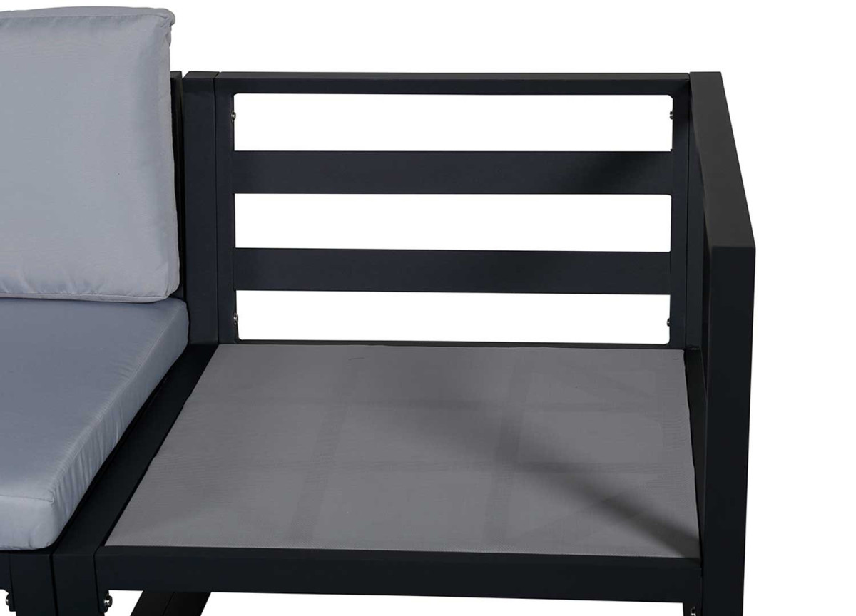 Salon d'angle en aluminium noir et coussin gris