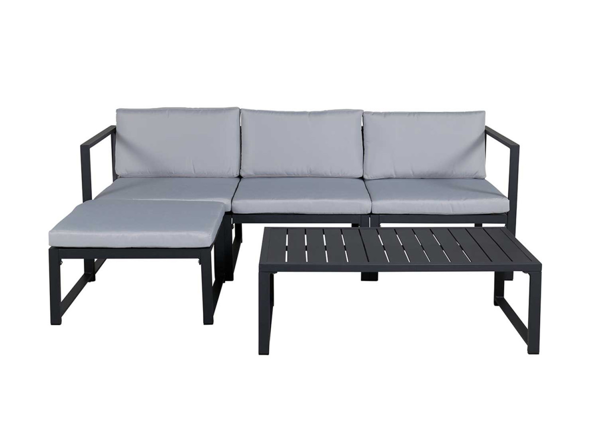 Salon d'angle en aluminium noir et coussin gris