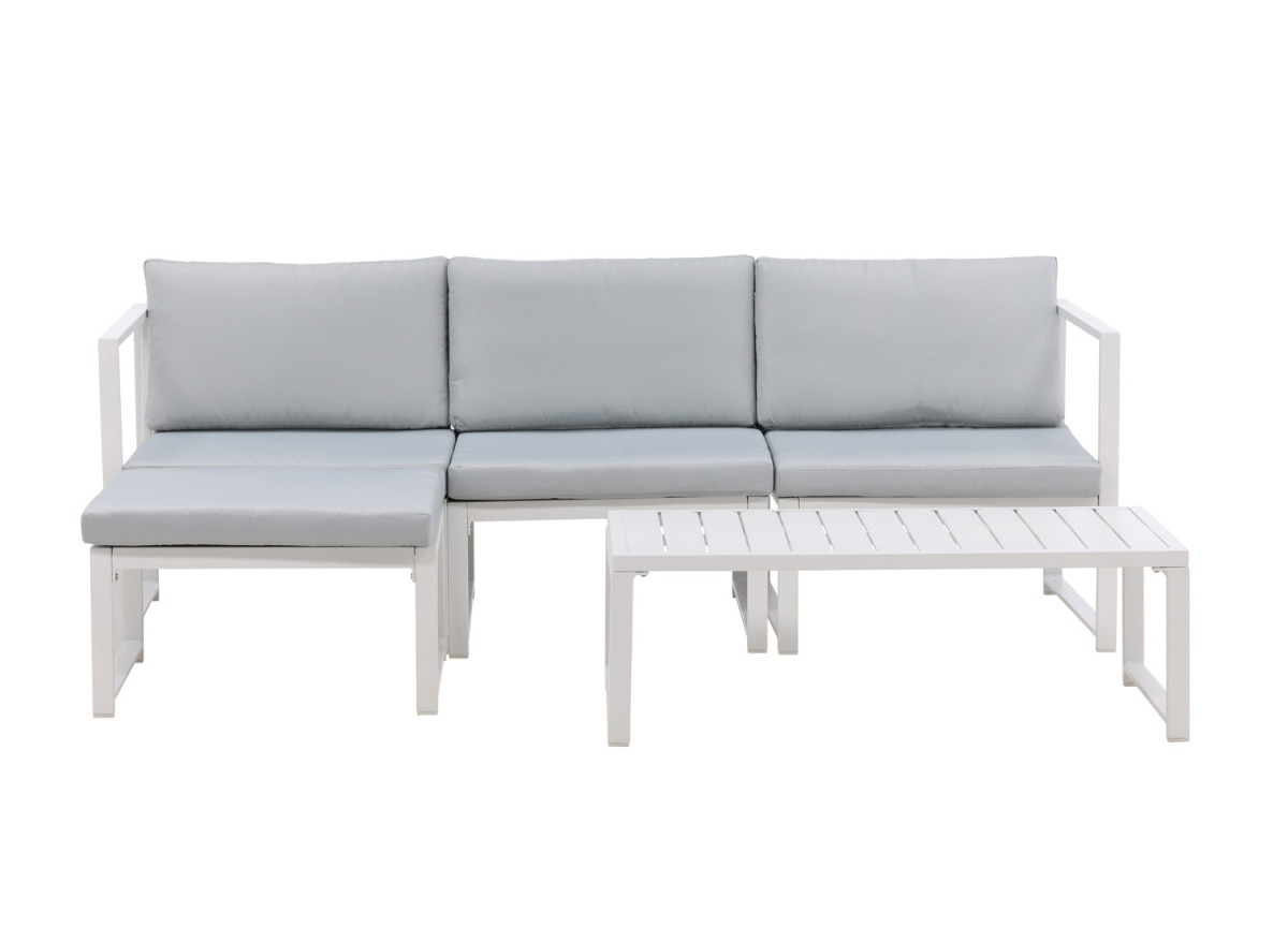 Salon en aluminium blanc et coussin clair