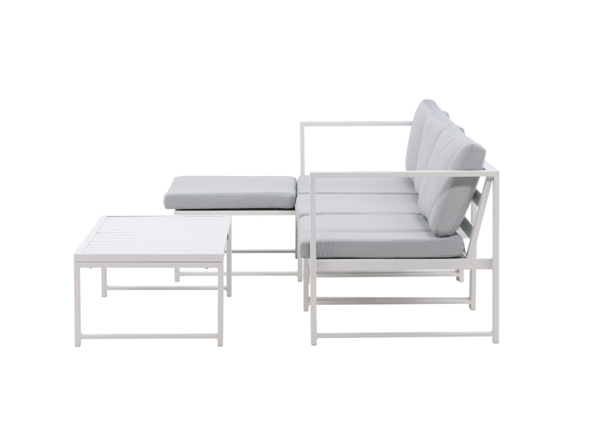Salon en aluminium blanc et coussin clair