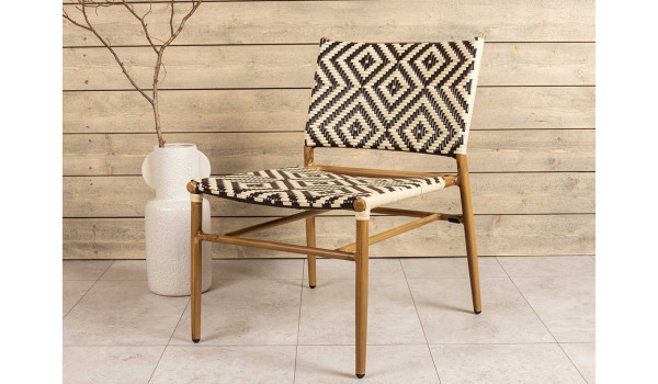 Chaise de jardin en aluminium effet bois & poly-rotin