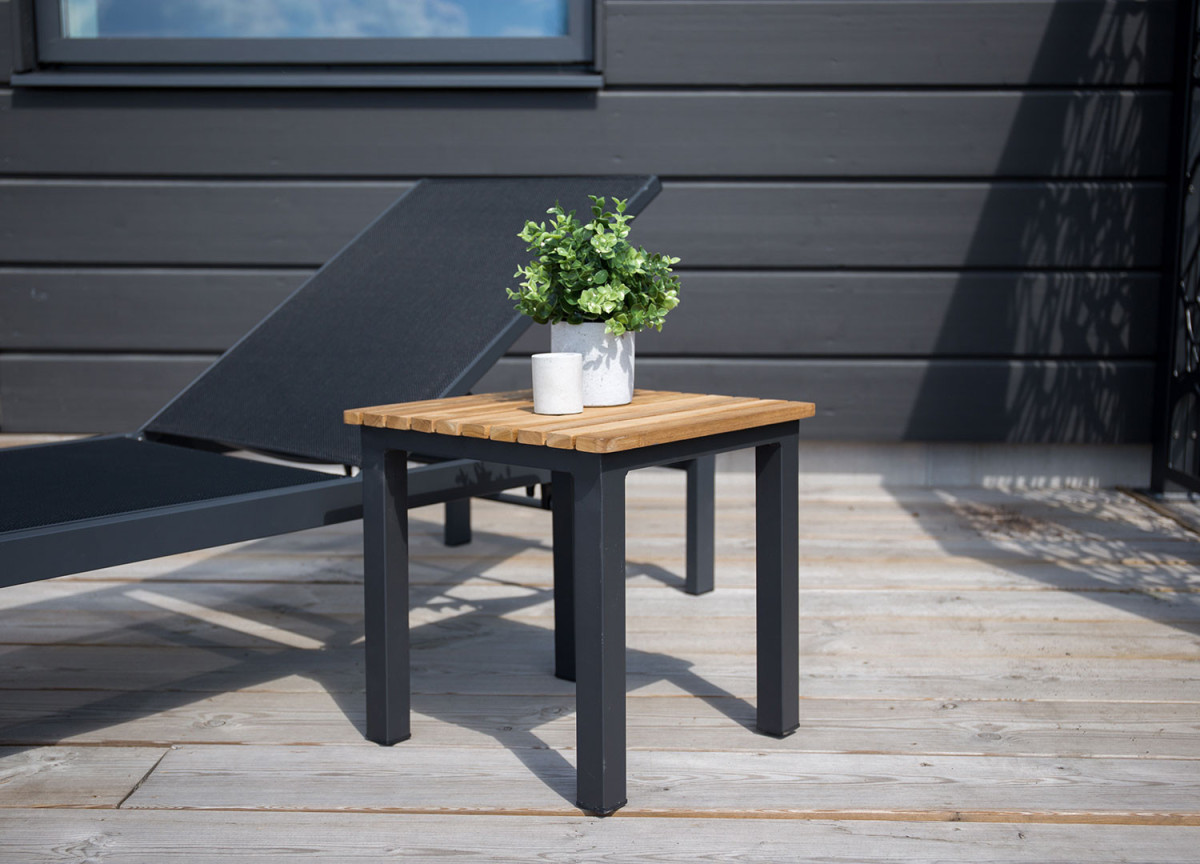 Table d'appoint carrée et teck et aluminium