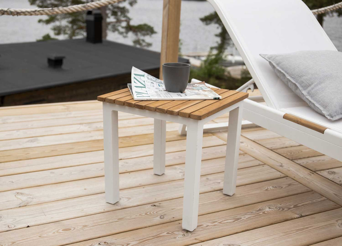 Table d'appoint carrée pour jardin blanche et bois