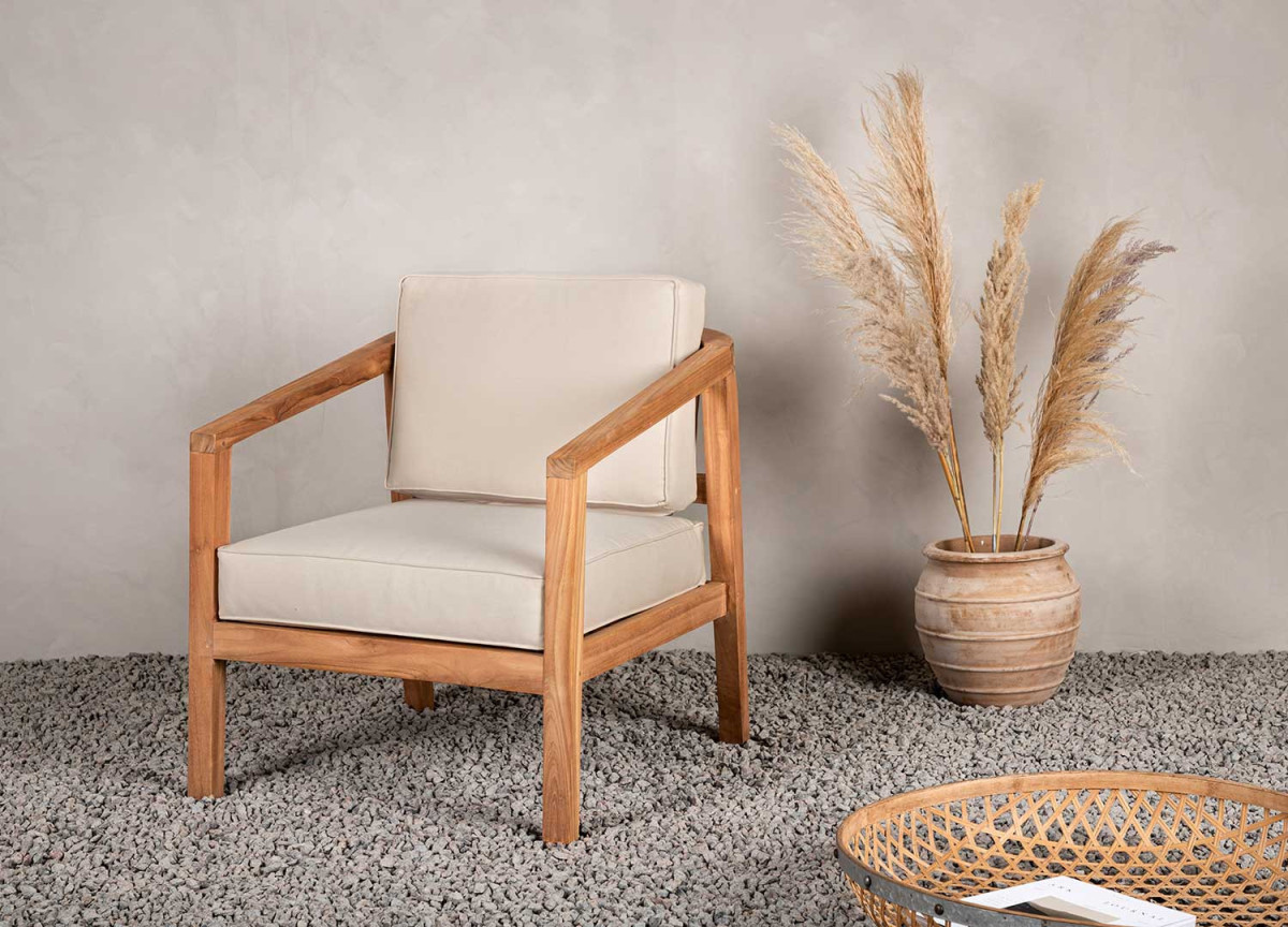 Fauteuil de jardin en teck avec coussins
