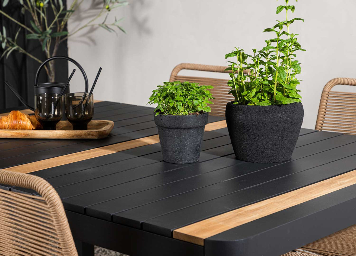 Table de jardin en aluminium noir et bois de teck 150 cm