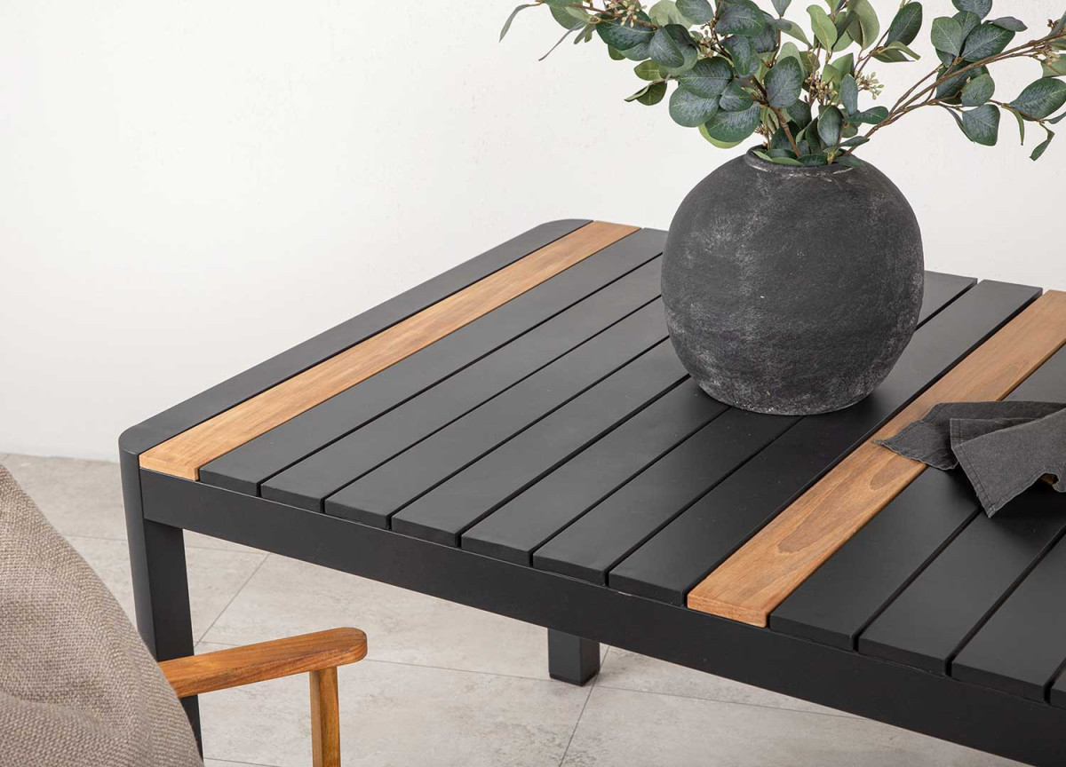 Table de jardin en aluminium noir et bois de teck 150 cm