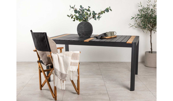 Table de jardin en aluminium noir et bois de teck 150 cm