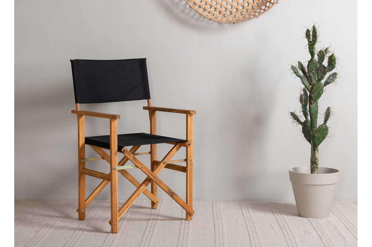 Chaises pliantes en bois massif et tissu noir pour meuble de jardin