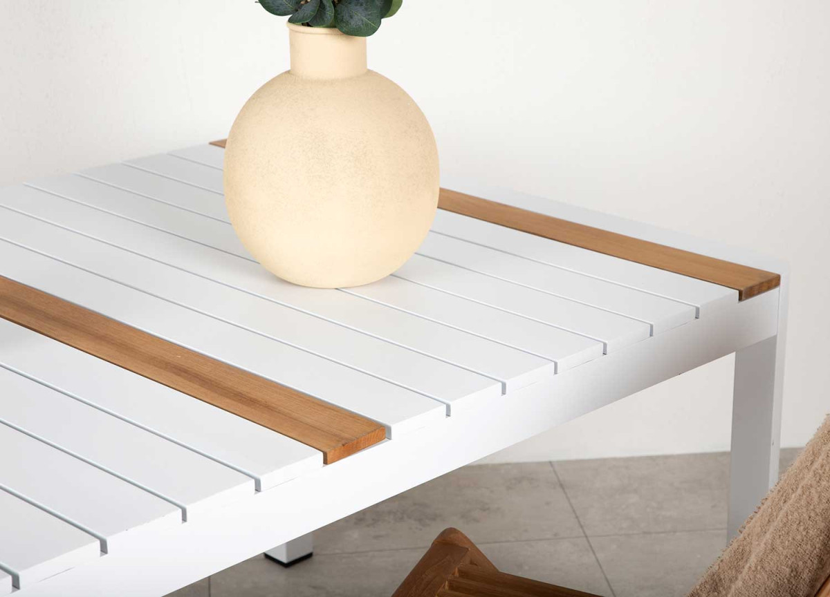 Table de Jardin Moderne Blanche et Bois 150 cm