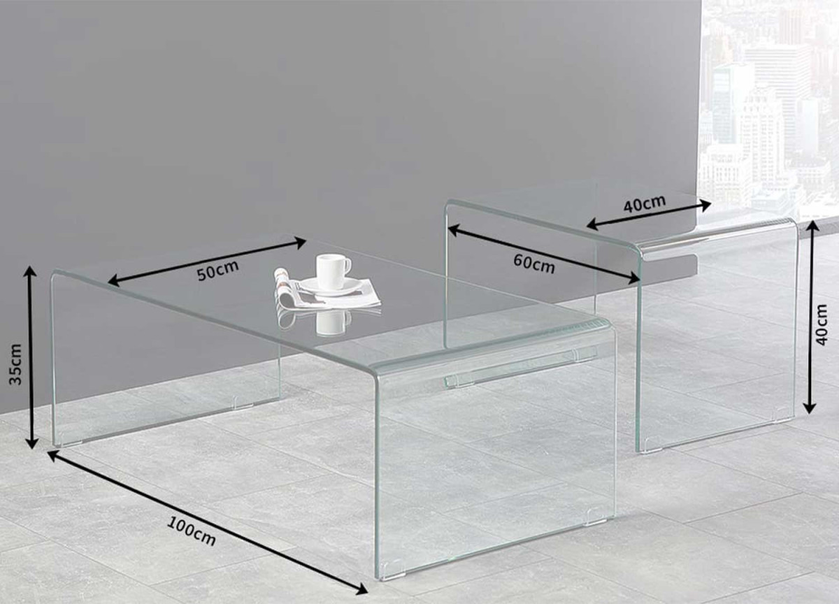Set de 2 tables basses en verre transparent