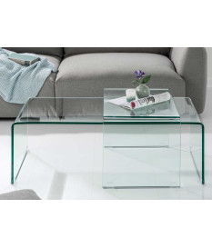 Set de 2 tables basses en verre transparent