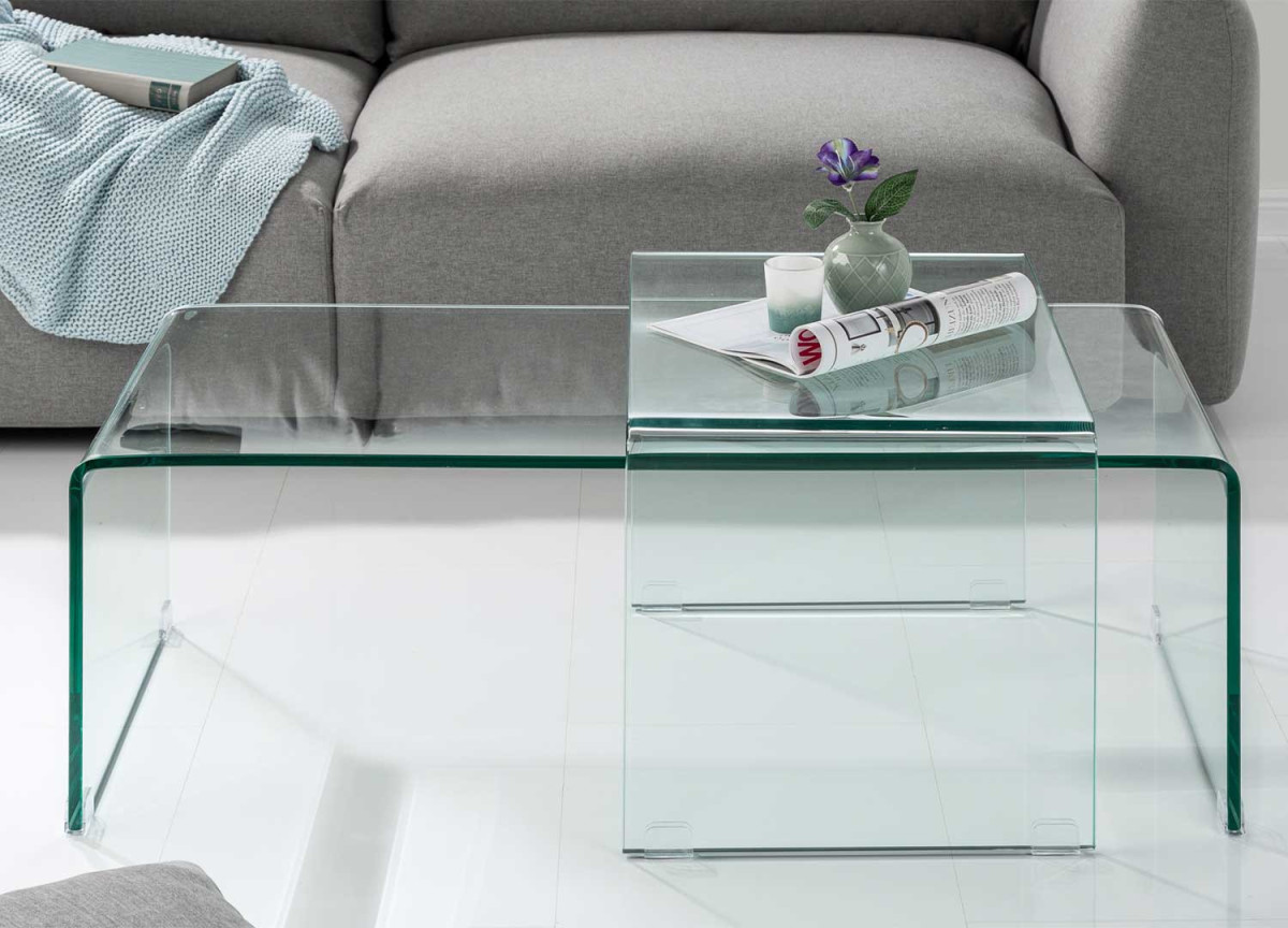 Set de 2 tables basses en verre transparent