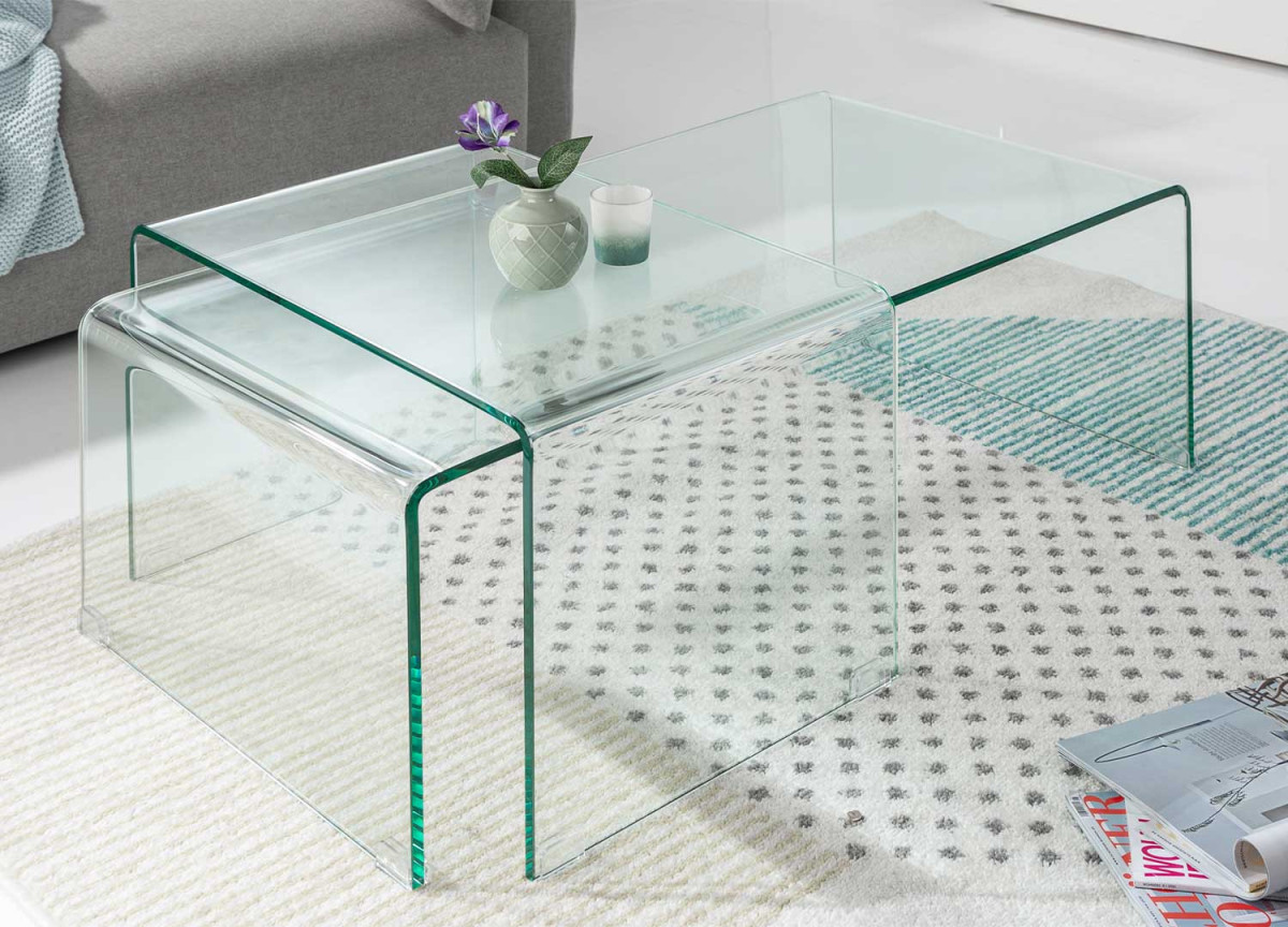 Tables basses design en verre transparent