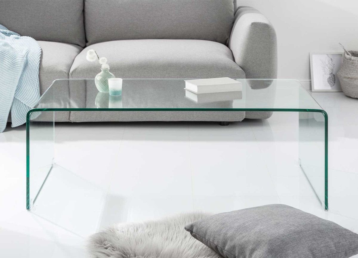 Table basse moderne en verre transparent