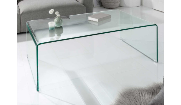 Table basse rectangulaire en verre transparent