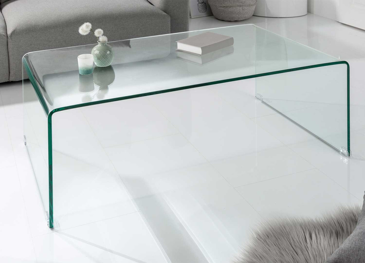 Table basse rectangulaire en verre transparent