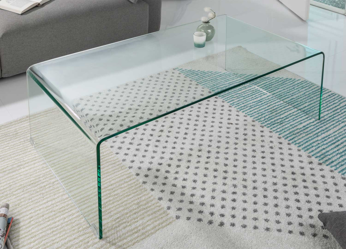 Table basse rectangulaire 110 cm en verre transparent