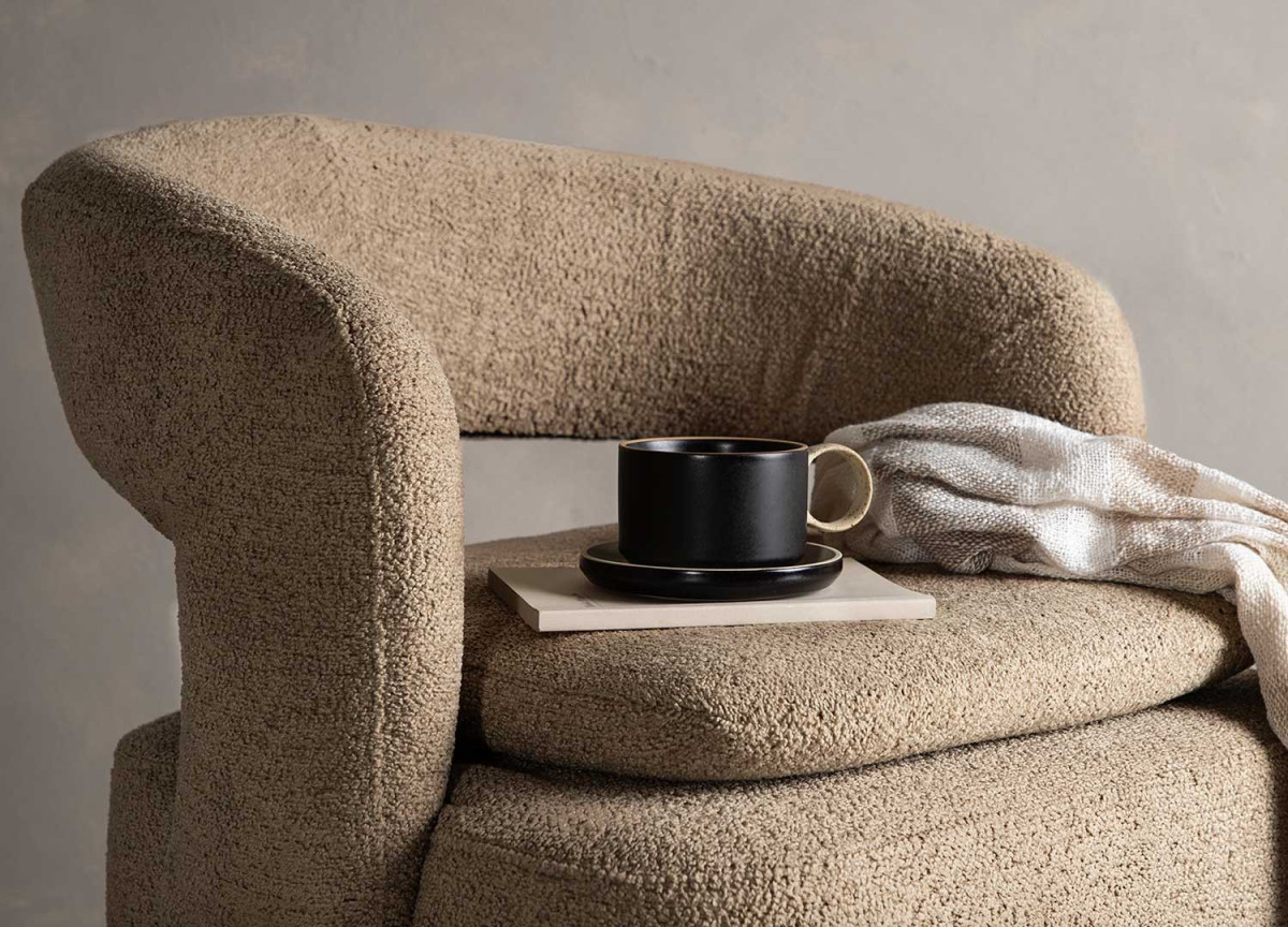 Fauteuil Rotatif Brun en Tissu Teddy