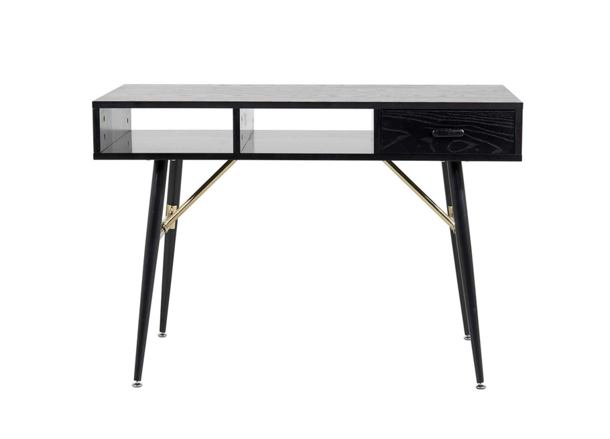 Bureau tiroir et niches noir et métal