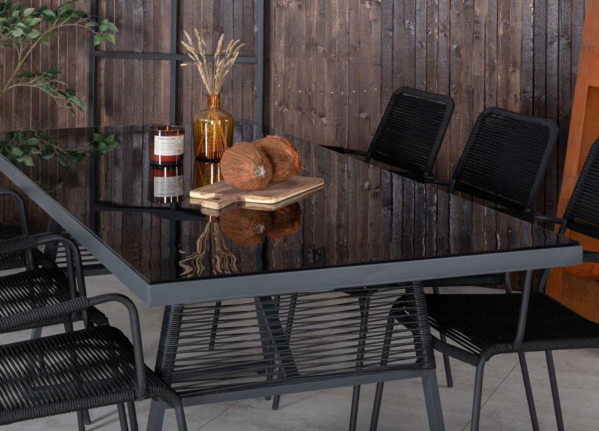 Table de jardin en verre et aluminium noir