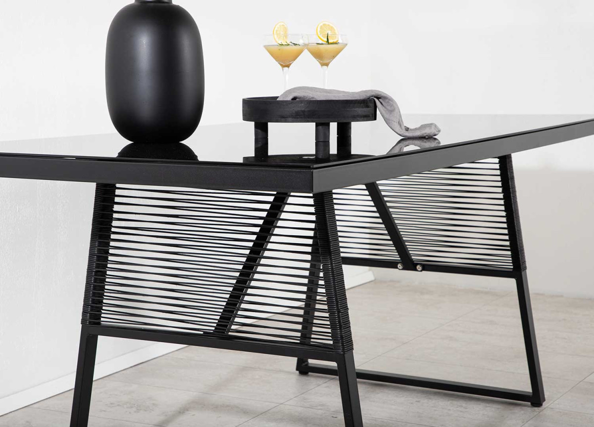 Table de jardin en verre et aluminium noir