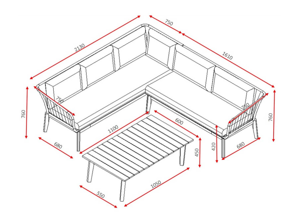 Salon de jardin d'angle avec table basse
