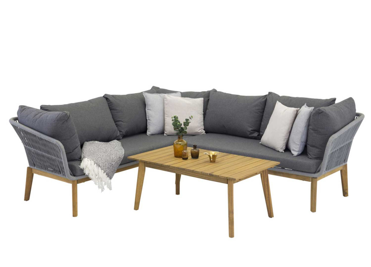 Salon de jardin d'angle avec table basse