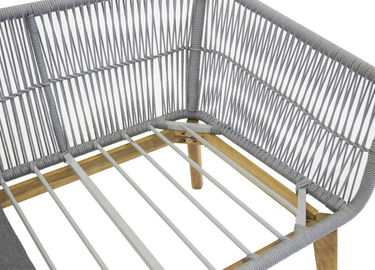 Banquette fauteuil et table de jardin gris et bois