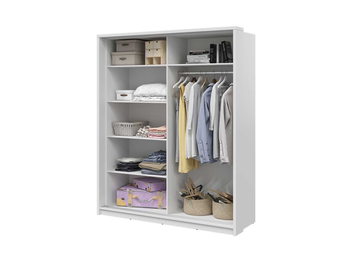 Armoire 2 portes coulissantes blanche avec miroir asymétrique