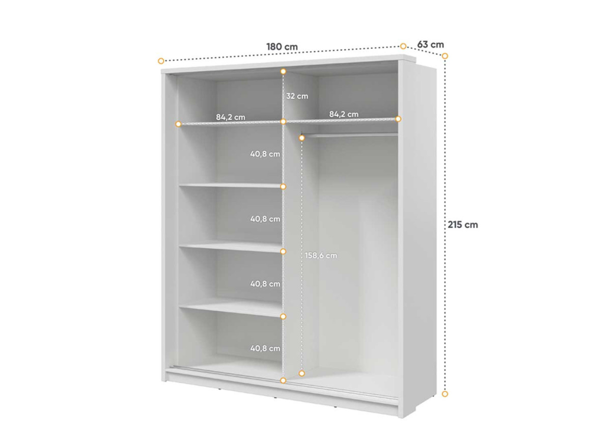 Armoire 2 portes coulissantes blanche avec miroir asymétrique
