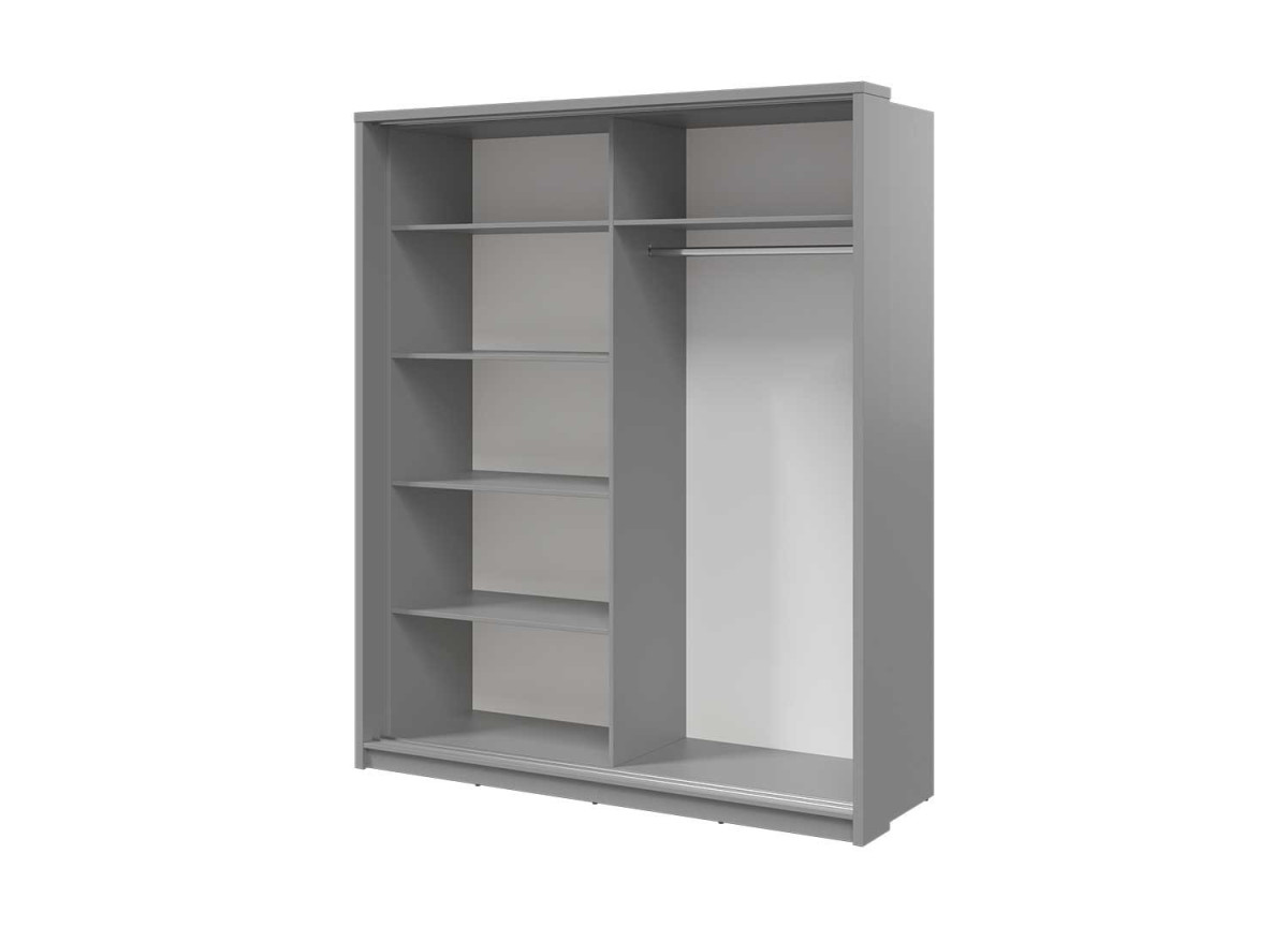 Armoire 2 portes coulissantes grise avec miroir asymétrique