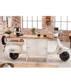 Bar scooter vintage blanc et bois 250 cm