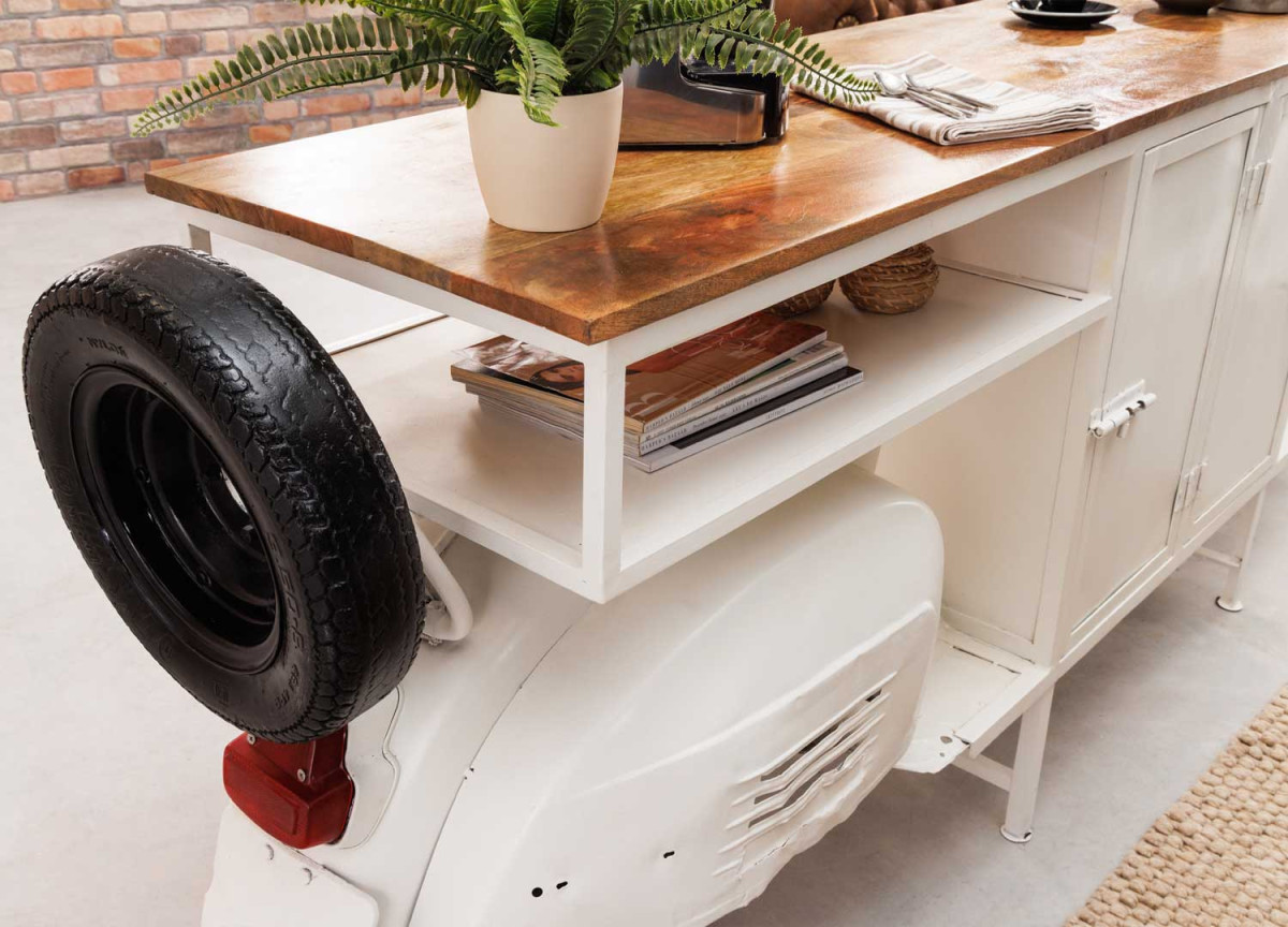 Scooter Bar Vintage Manguier et Métal Blanc 2m50