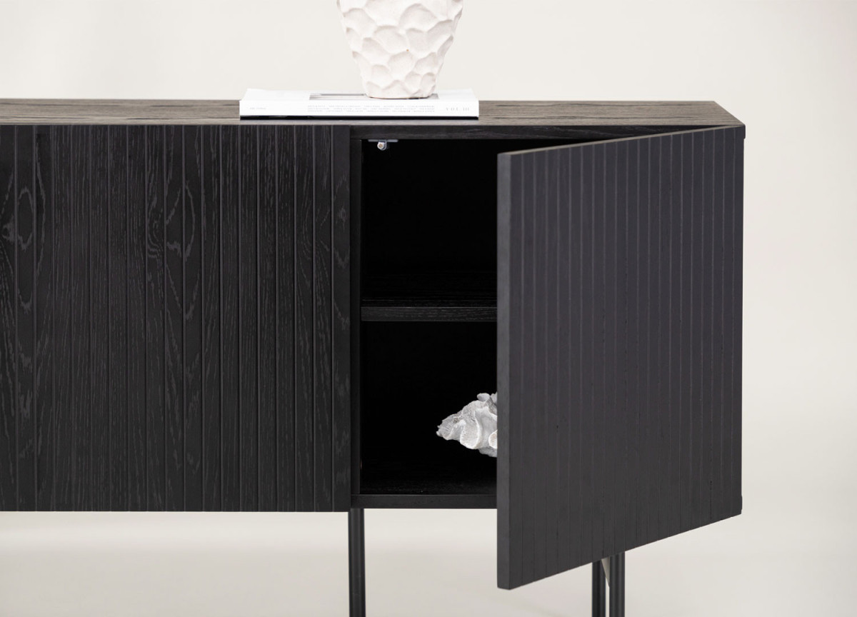 Buffet noir 150 cm façades rainurées