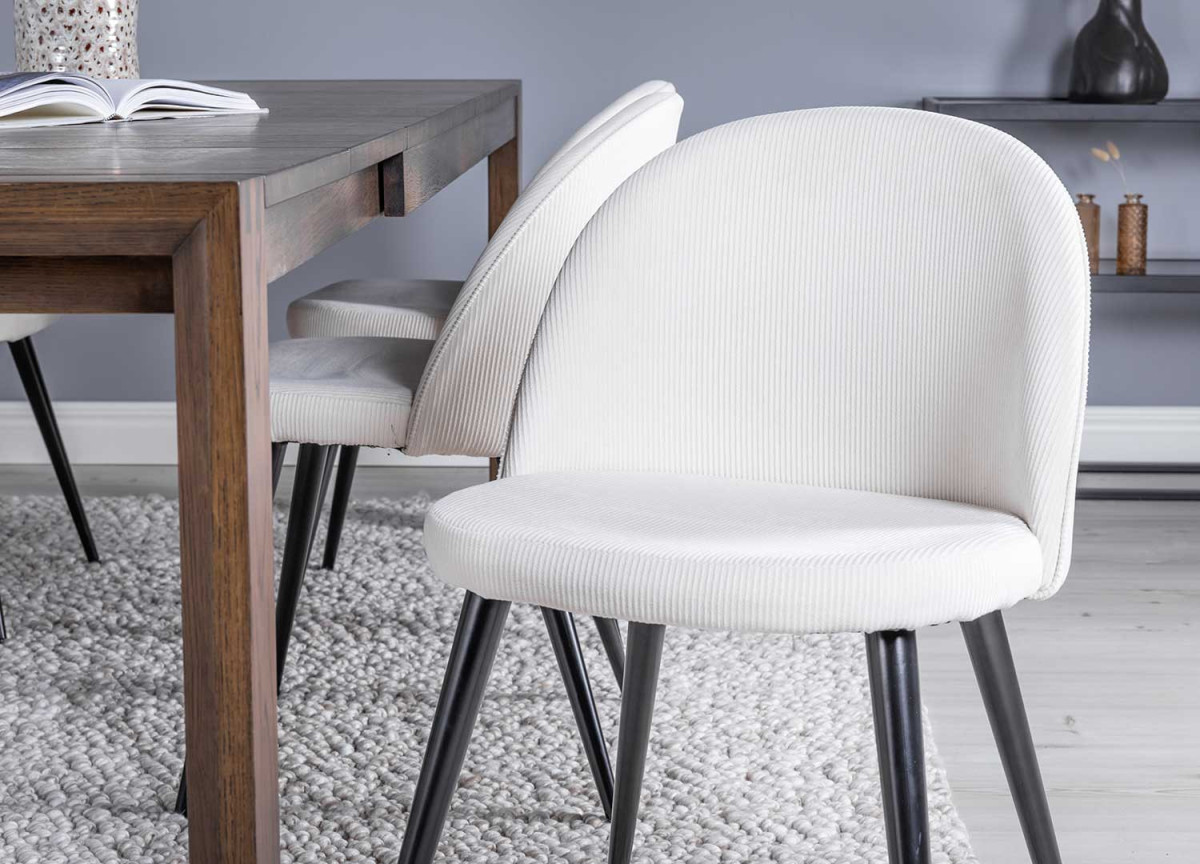 Chaises en velours côtelé blanc
