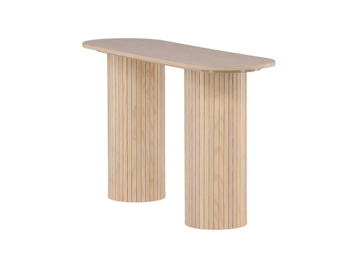 Console chêne blanchi et pieds cylindriques