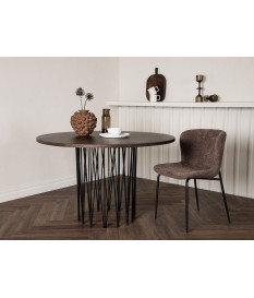 Table à manger ronde 120 cm bois foncé et métal