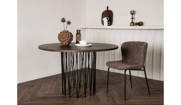 Table à manger ronde 120 cm bois foncé et métal
