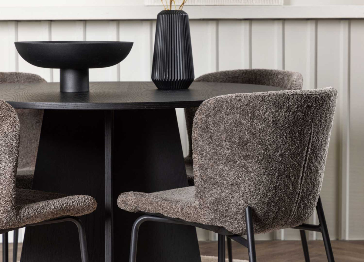 Chaises en tissu bouclé et métal noir
