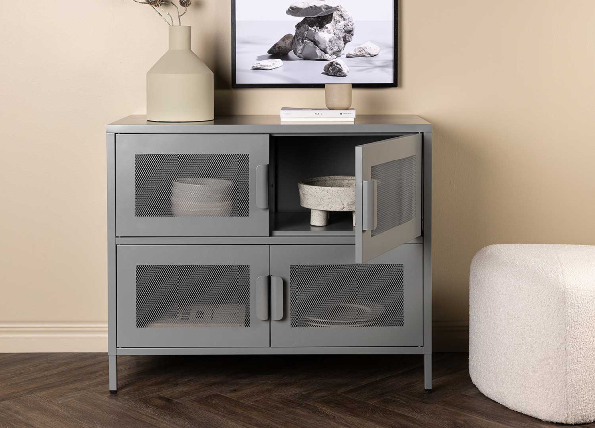Meuble commode métal gris 90 cm