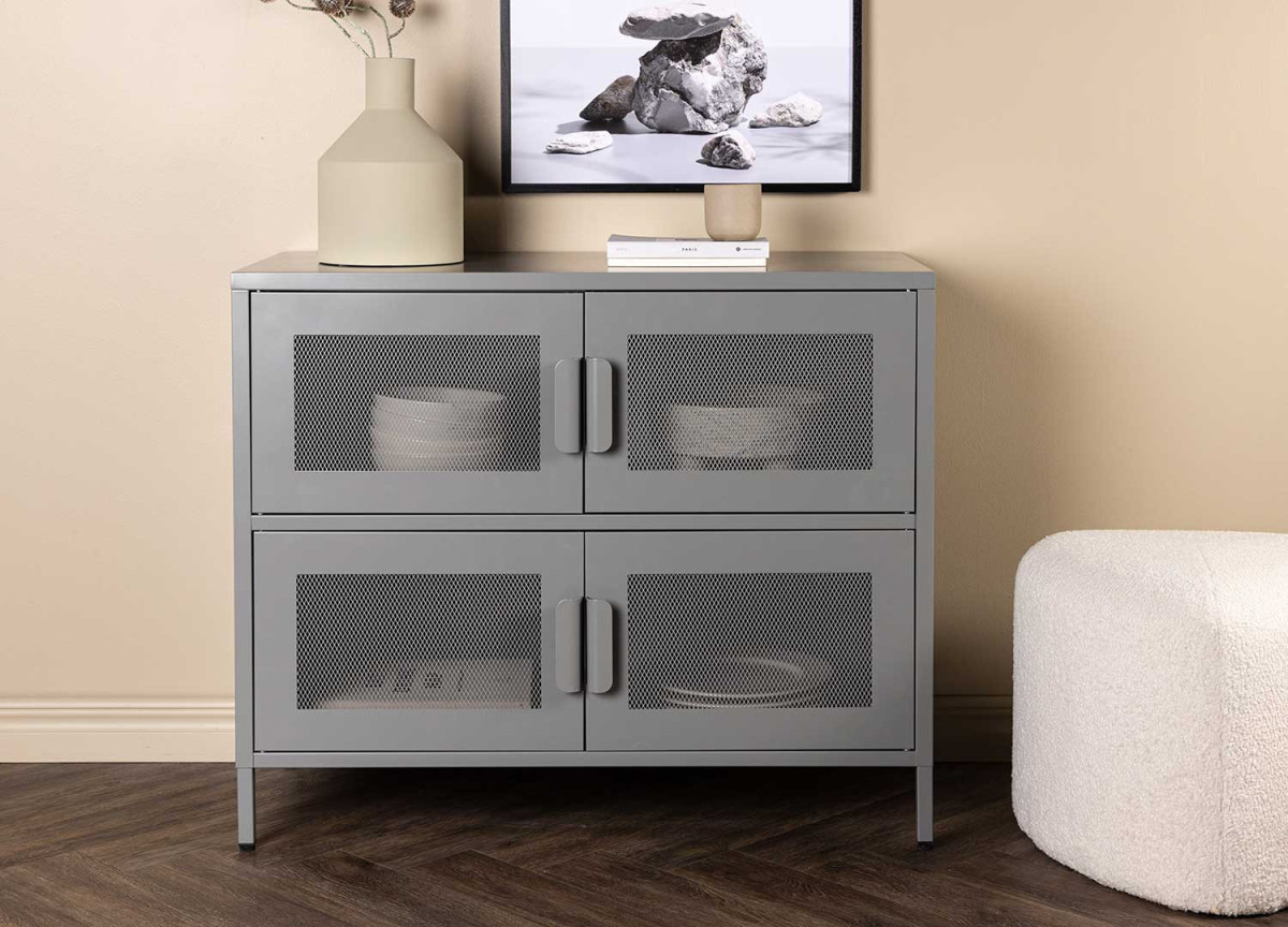 Meuble commode métal gris 90 cm