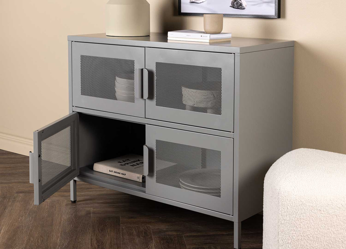 Meuble commode métal gris 90 cm