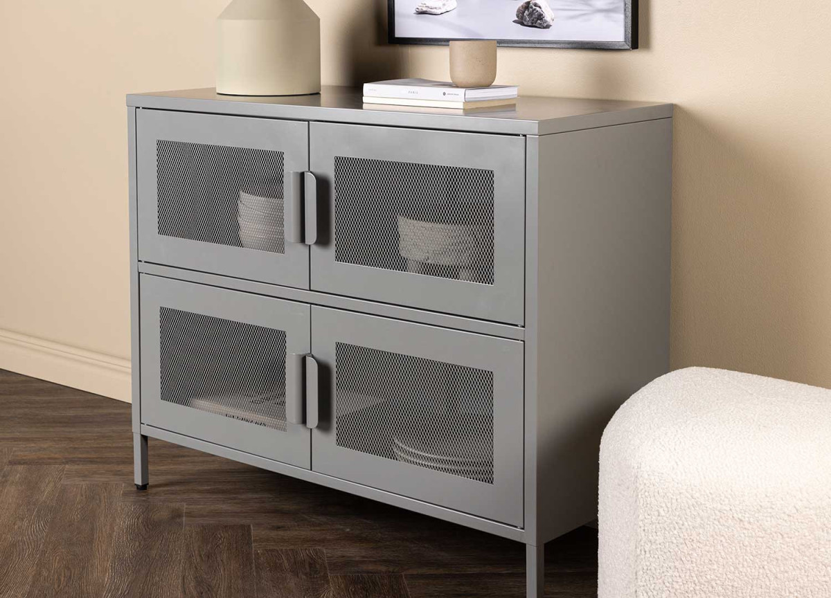 Meuble commode métal gris 90 cm
