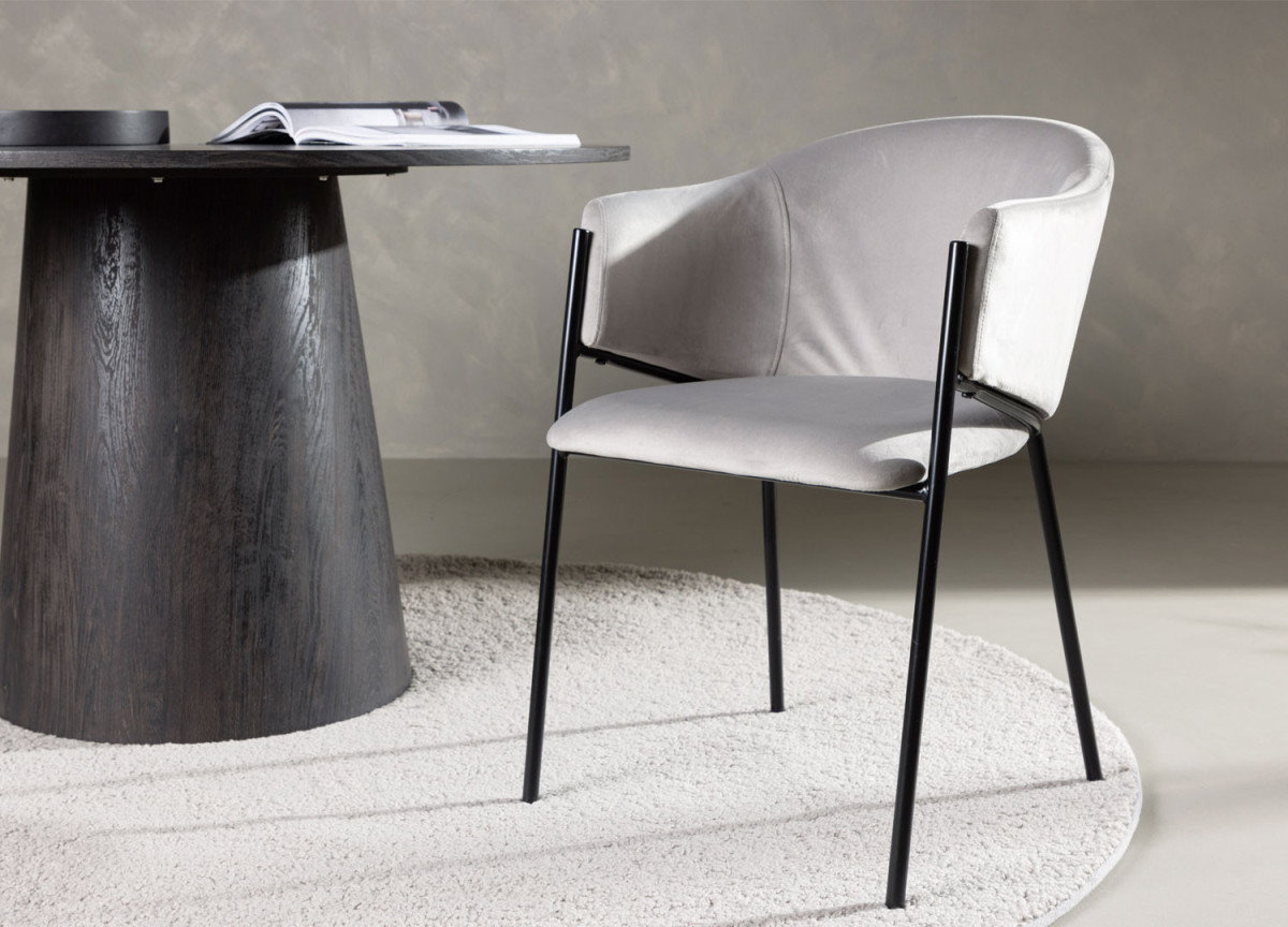 Fauteuils velours gris et métal noir