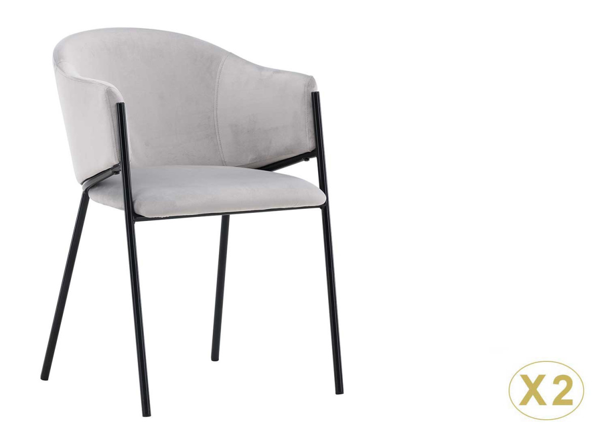 Fauteuils velours gris et métal noir