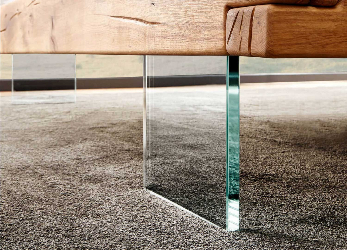 Lit Poutre en Chêne et Pieds en Verre