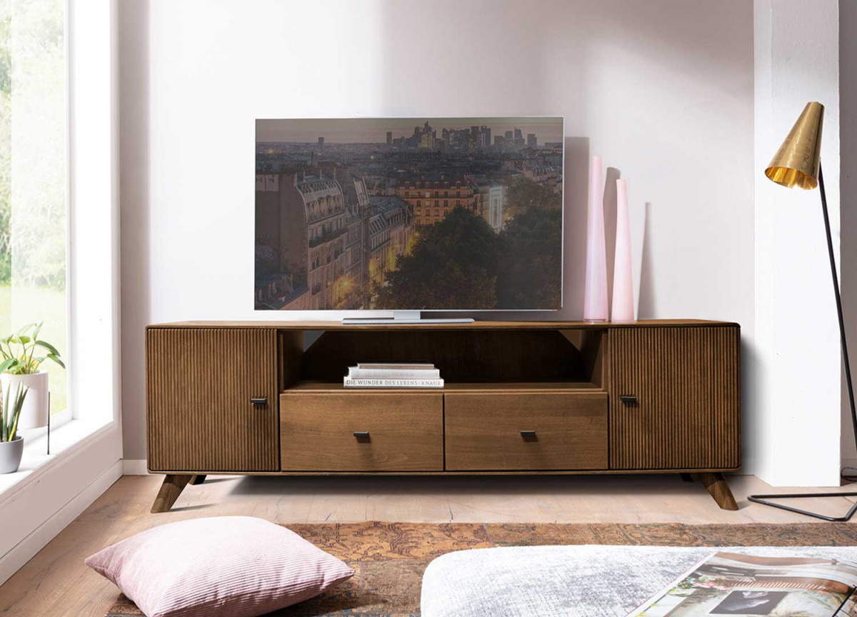 Meuble TV 180 cm bois de hêtre foncé