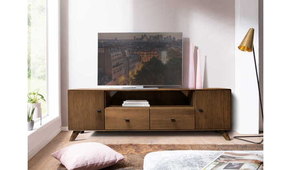 Meuble TV 180 cm bois de hêtre foncé