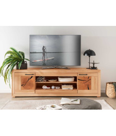 Meuble TV 200 cm bois massif et métal noir