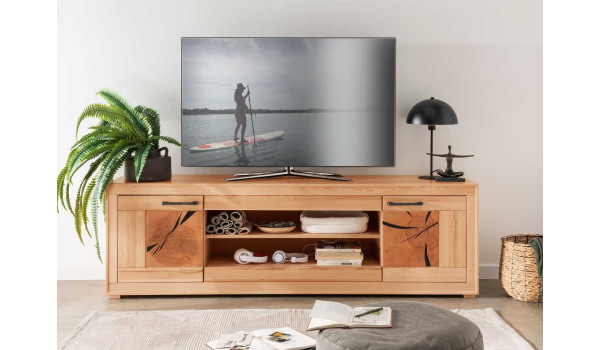 Meuble TV 200 cm bois massif et métal noir